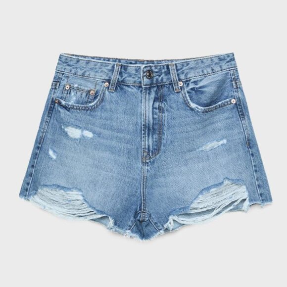 Stradivarius D75 Ripped Demim Short - medium blue size 6 - Picture 1 of 3